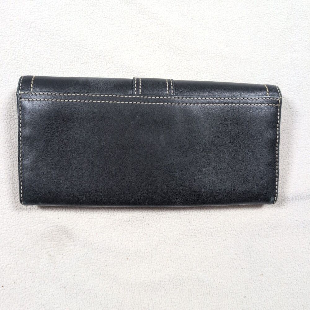 Vintage Coach Soho Clutch Black Leather Wallet Accordion Buckle Contrast Stitch - Picture 2 of 15
